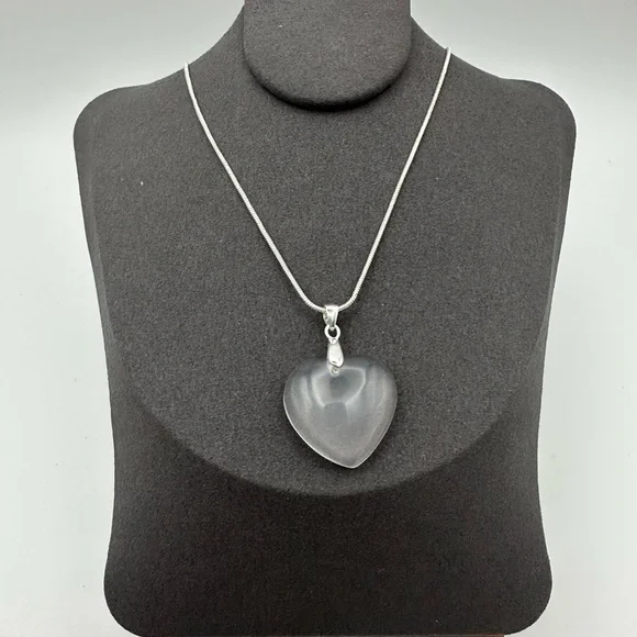 Rose Quartz Heart Pendant Necklace on Silver 925 Bail & Stainless Steel Chain - Picture 2 of 10